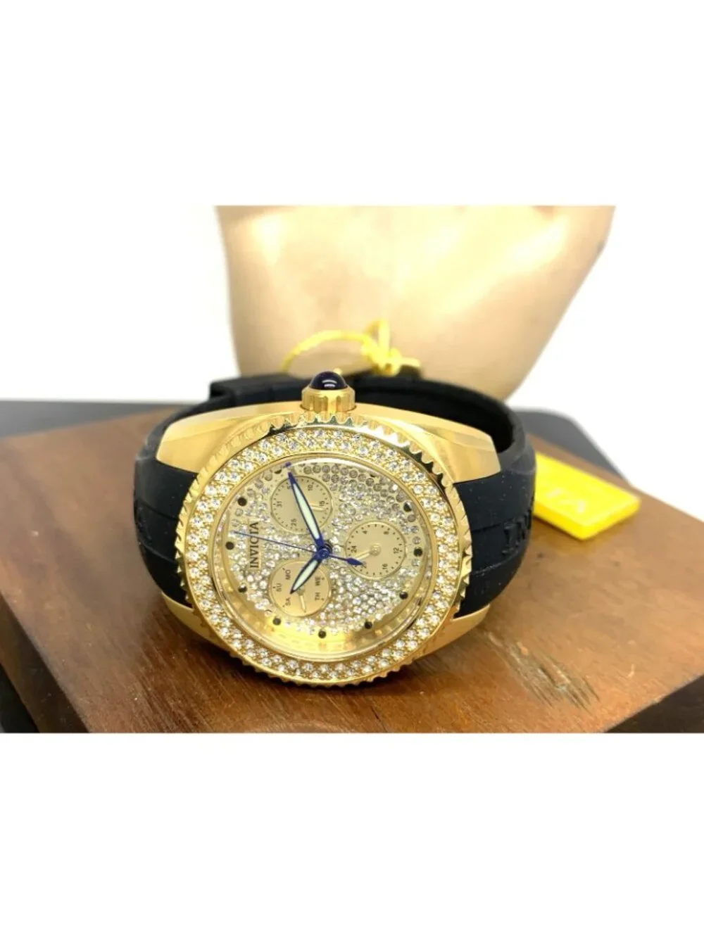 Invicta Women's Watch 28485 Angel Quartz Gold Dial Black Rubber Strap 38mm